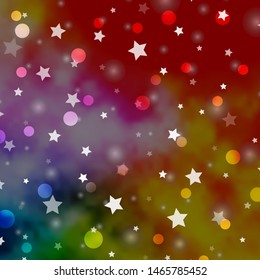 Light Multicolor vector background with circles, stars. Illustration with set of colorful abstract spheres, stars. Design for textile, fabric, wallpapers.