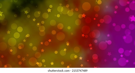 Light Multicolor vector background with circles, stars. Colorful illustration with gradient dots, stars. Pattern for design of fabric, wallpapers.