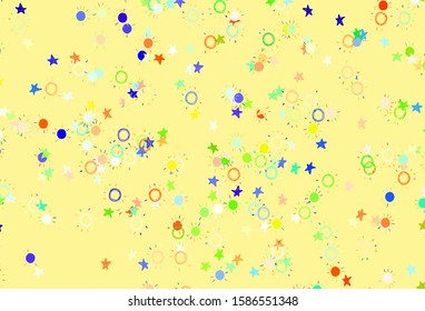 Light Multicolor vector background with colorful stars, suns. Stars, suns on blurred abstract background with gradient. Pattern for astronomy websites.