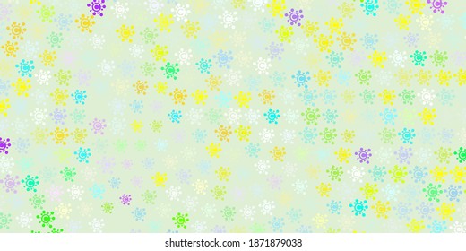 Fondo vectorial multicolor claro con símbolos covid-19. Ilustración inteligente con signos cómodos en estilo decorativo. Fondo de escritorio para la protección de la salud.