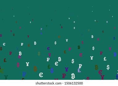 Light Multicolor vector background with financial symbols. Colored symbols of currency on white background. Template for ads of currency markets, bank loans.