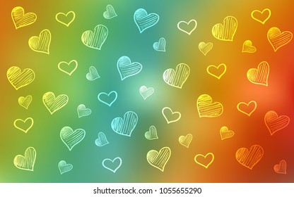 Light Multicolor vector background with hearts. Blurred decorative design in doodle style with hearts. Beautiful design for your business advert of anniversary.