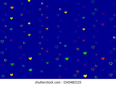 Light Multicolor vector background with hearts. Hearts on blurred abstract background with colorful gradient. Pattern for marriage gifts, congratulations.
