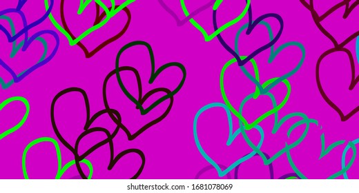 Light Multicolor vector background with hearts. Decorative shining illustration with hearts on abstract template. Pattern for carnival, festival romantic leaflets.