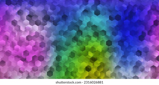 Fondo vectorial multicolor claro con formas hexagonales. Ilustración con hexágonos de color sobre la superficie de gradiente de desenfoque. Diseño para sus redes sociales.