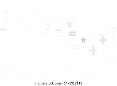 Light Multicolor vector background with math elements. Colored mathematic signs with gradient on white background. Template for landing page of typography.