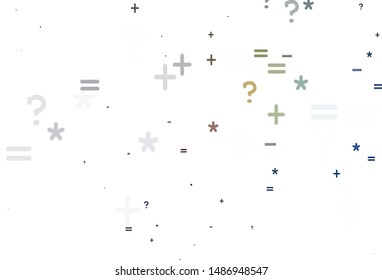 Light Multicolor vector background with math elements. Shining colorful illustration with isolated Digit signs. Template for landing page of typography.