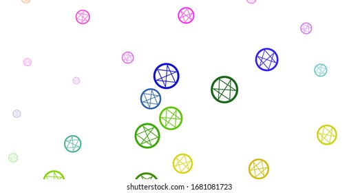 Light Multicolor vector background with occult symbols. Colorful vintage illustration with gradient alchemy shapes. Simple base for your occult design.