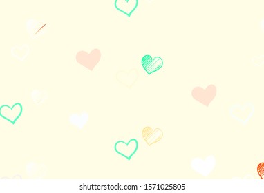 Light Multicolor vector background with Shining hearts. Hearts on blurred abstract background with colorful gradient. Pattern for marriage gifts, congratulations.