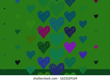 Light Multicolor vector background with Shining hearts. Illustration with shapes of gradient hearts on blur backdrop. Pattern for valentine's ad, booklets.