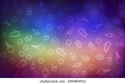 Light Multicolor vector background with tasty sweets. Decorative shining illustration with sweets on abstract template. Pattern for ads of breakfast, lunch, dinner.