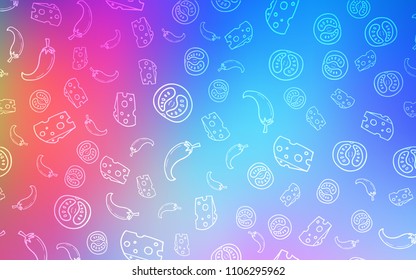 Light Multicolor vector background with tasty food. Glitter abstract sketch with gourmet food. Design for ad, poster, banner of cafes or restaurants.