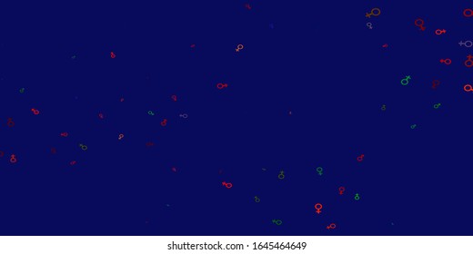 Fondo vectorial multicolor claro con símbolos femeninos. Símbolos feministas coloridos con un degradado de estilo moderno. Antecedentes elegantes para los sitios web.