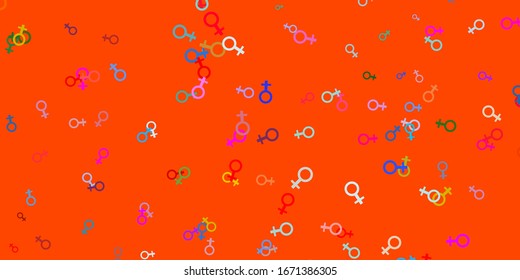 Fondo vectorial multicolor claro con símbolos femeninos. Ilustración con signos de fuerza y poder de las mujeres. Diseño sencillo para su sitio web.
