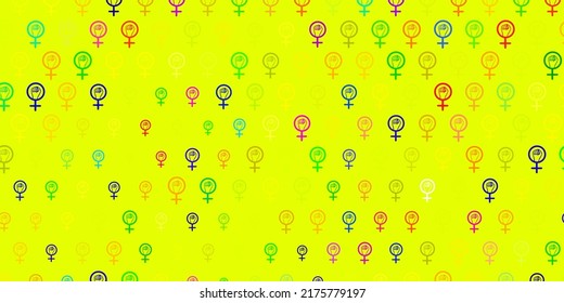 Fondo vectorial multicolor claro con símbolos femeninos. Ilustración abstracta con una representación del poder femenino. Diseño elegante para tapices.