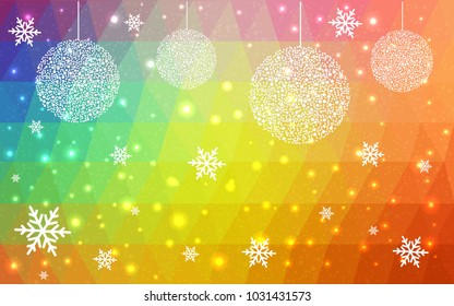Light Multicolor vector christmas polygon background. Low poly Illustration consisting of triangles with snowflakes. Texture, seamless background of New Year celebration.