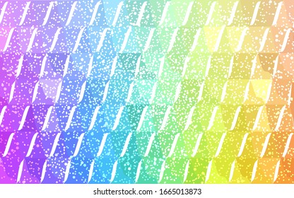 Fondo de polígono vectorial Multicolor claro. Ilustración de polos bajos que consiste en triángulos con copos de nieve. Antecedentes textuales de la celebración de Año Nuevo.