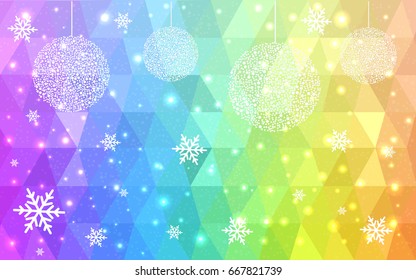 Light Multicolor vector christmas polygon background. Low poly Illustration consisting of triangles with snowflakes. Texture, seamless background of New Year celebration.