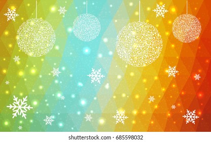 Light Multicolor vector christmas polygon background. Low poly Illustration consisting of triangles with snowflakes. Texture, seamless background of New Year celebration.