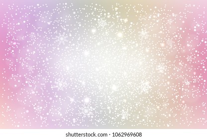 Light Multicolor vector cover with beautiful snowflakes. Snow on blurred abstract background with gradient. The pattern can be used for new year ad, booklets.