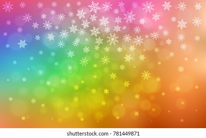 Light Multicolor vector cover with beautiful snowflakes. Decorative shining illustration with snow on abstract template. The pattern can be used for new year leaflets.