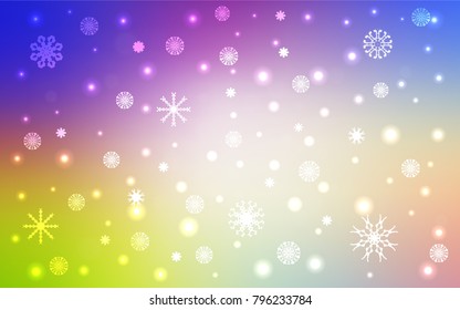 Light Multicolor vector cover with beautiful snowflakes. Decorative shining illustration with snow on abstract template. New year design for your ad, poster, banner.