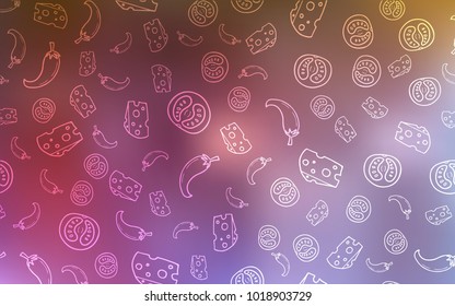 Light Multicolor vector cover with cuisine gourmet. Blurred decorative design of snacks in doodle style. Pattern for menu of cafes, bars, restaurants.