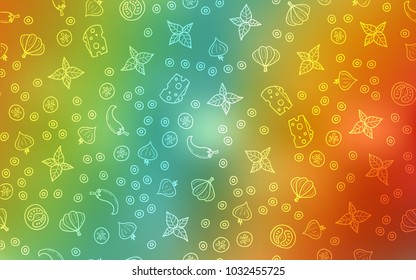 Light Multicolor vector cover with cuisine gourmet. Decorative shining illustration with food on abstract template. Pattern for ads of breakfast, lunch, dinner.