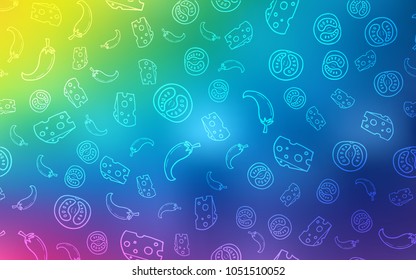 Light Multicolor vector cover with cuisine gourmet. Illustration with set of fresh food in doodle style. Pattern for ad, booklets, leaflets of restaurants.