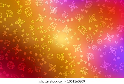 Light Multicolor vector cover with cuisine gourmet. Glitter abstract sketch with gourmet food. Design for ad, poster, banner of cafes or restaurants.