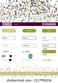 Light Multicolor vector design ui kit with dots. Web ui kit with abstract gradient circles in its header. Simple colorful design for websites.