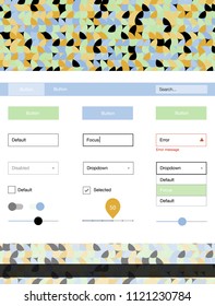 Light Multicolor vector design ui kit with dots. Web ui kit with abstract gradient circles in its header. Simple colorful design for websites.