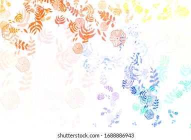 Light Multicolor vector elegant background with leaves. Glitter abstract illustration with doodles and leaves. Template for backgrounds of cell phones.