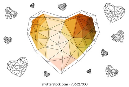 Light Multicolor vector greeting Card Happy Valentine's Day. Lettering with hearts on the white polygonal background. Colored triangular illustration for your business.