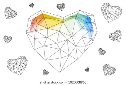 Light Multicolor vector heart isolated on white background. Geometric rumpled triangular low poly origami style gradient graphic illustration. Polygonal design for your business.