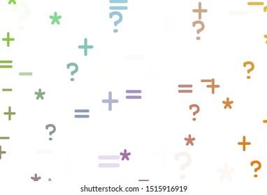 Light Multicolor vector layout with algebra elements. Abstract illustration with colored algebra signs. Smart design for university advert.