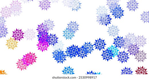 Light multicolor vector layout with beautiful snowflakes. Smart geometrical abstract illustration with ice, snow. New year ad, booklets pattern.