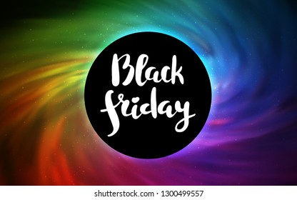 Light Multicolor vector layout with a black hole, universe. Colorful black hole with shining night sky stars. Backdrop for super sales on Black Friday.