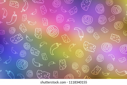 Light Multicolor vector layout with restaurant food. Beautiful colored illustration with food in doodle style. Doodle design for your business advert of cafes.