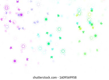 Light Multicolor vector layout with stars, suns. Shining colored illustration with stars, suns. Template for cosmic backgrounds.