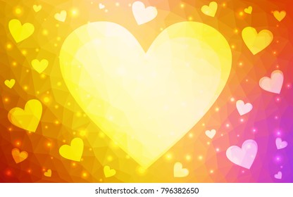 Light Multicolor vector love background with heart. Paper note. Valentine's greeting polygonal card. Triangular illustration for your business. Stock template for your design.