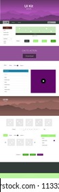 Light Multicolor vector Material Design Kit with hills. Beautiful ui ux kit with colorful mountains in its header. Simple colorful design for tourist websites.