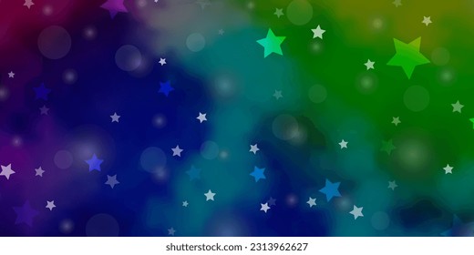 Light Multicolor vector pattern with circles, stars. Colorful illustration with gradient dots, stars. Texture for window blinds, curtains.
