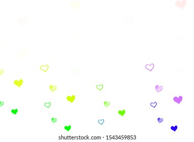 Light Multicolor vector pattern with colorful hearts. Decorative shining illustration with hearts on abstract template. Template for Valentine's greeting postcards.