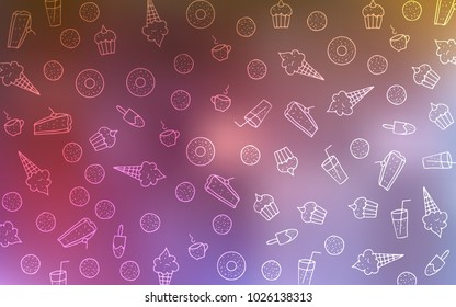 Light Multicolor vector pattern with delicious cookies. Glitter abstract sketch with sweets, candies, desserts. Template of children's food in cafe.