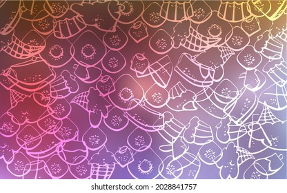 Light Multicolor vector pattern with delicious cookies. Glitter abstract sketch with sweets, candies, desserts. Template of children's food in cafe.