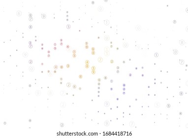 Light Multicolor vector pattern with Digit symbols. Illustration with Numeral symbols on abstract template. Smart design for university advert.