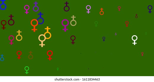 Light Multicolor vector pattern with feminism elements. Colorful illustration with gradient feminism shapes. Best design to show the power of women.