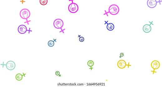 Light Multicolor vector pattern with feminism elements. Illustration with signs of women's strength and power. Background for International Women’s Day.