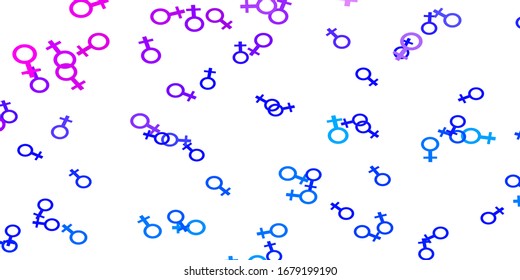 Light Multicolor vector pattern with feminism elements. Illustration with signs of women's strength and power. Background for cell phones.